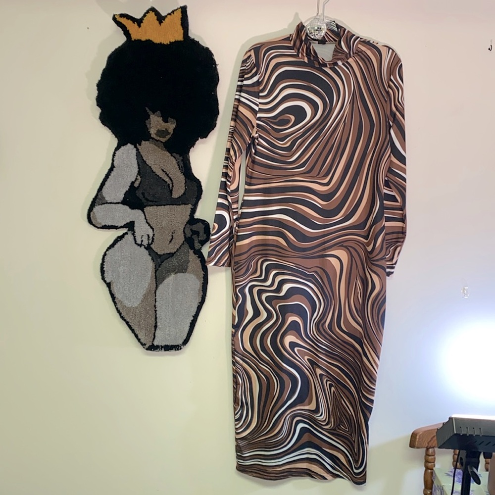 SHEIN body con, long sleeves, mock turtleneck, multi brown colored marble dress.